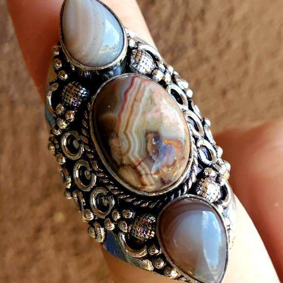 New Botswana Agate 925 Silver Statement Ring. - Picture 7 of 9
